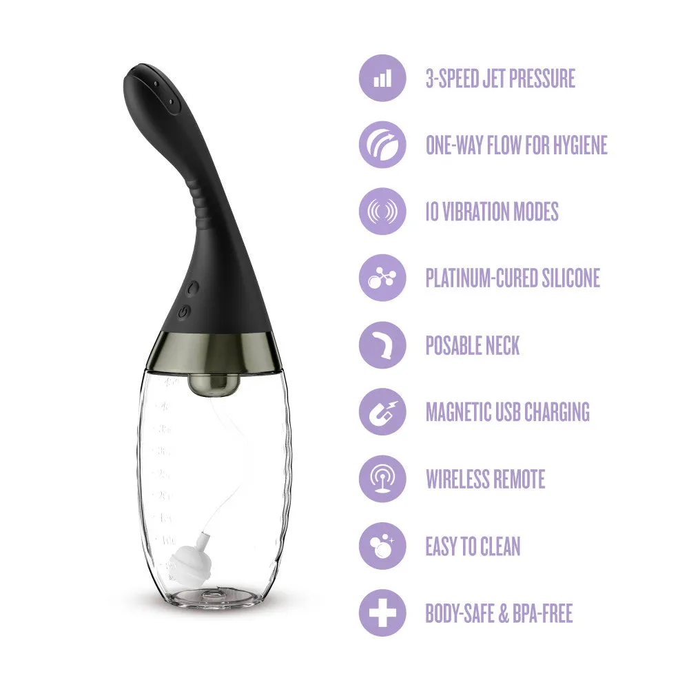 Anal Adventures by Blush® | Aqua Jet 11.25 Inch Vibrating Anal Douche Cleaner - Silicone Enema For Men & Women – In Black