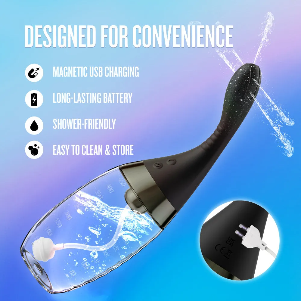 Anal Adventures by Blush® | Aqua Jet 11.25 Inch Vibrating Anal Douche Cleaner - Silicone Enema For Men & Women – In Black