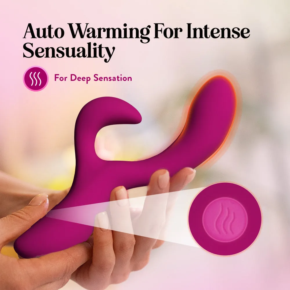 Blush Collection | Quinn 9 Inch Clitoral G-Spot Dual Stimulation Silicone Rabbit Vibrator With Auto Warming – Burgundy