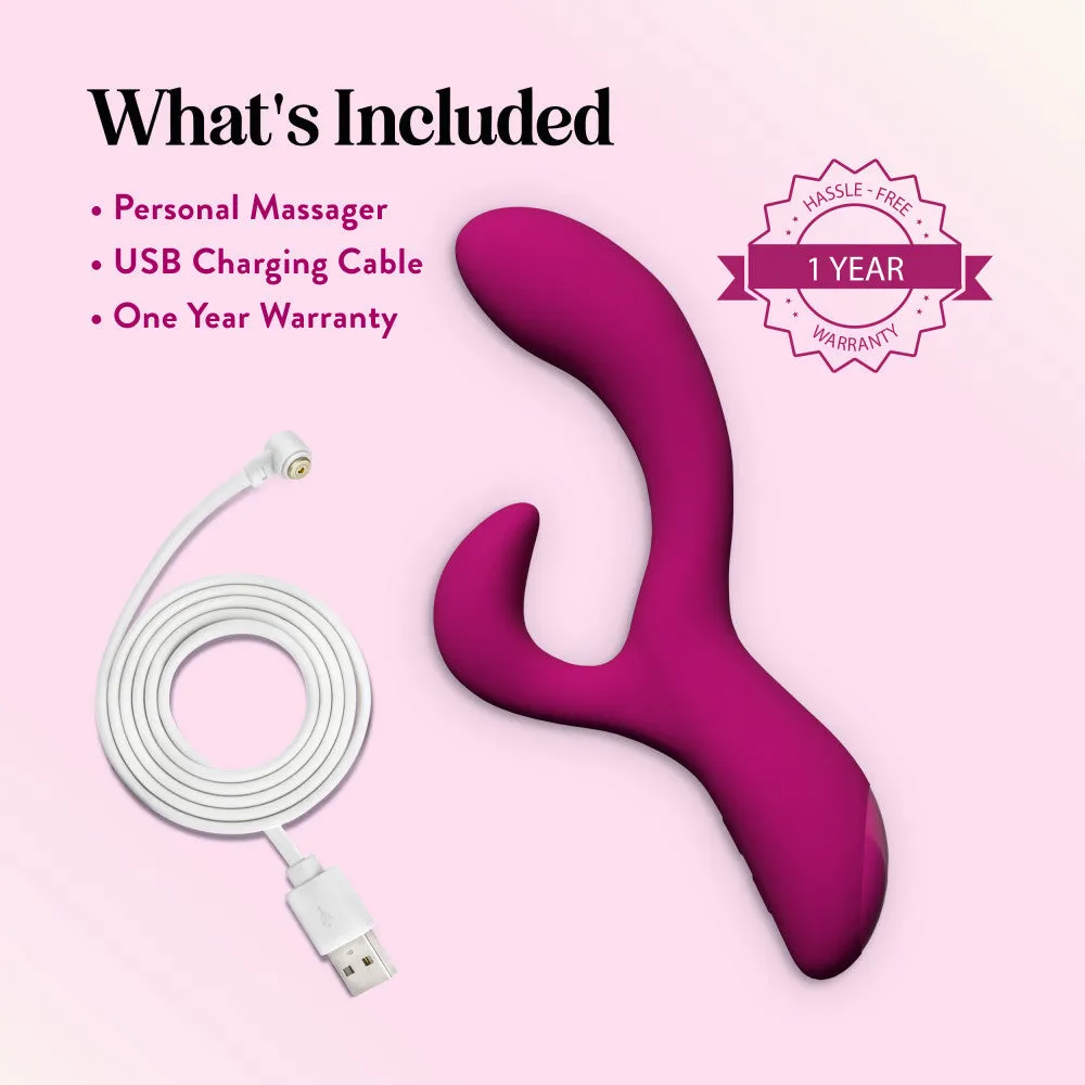 Blush Collection | Quinn 9 Inch Clitoral G-Spot Dual Stimulation Silicone Rabbit Vibrator With Auto Warming – Burgundy