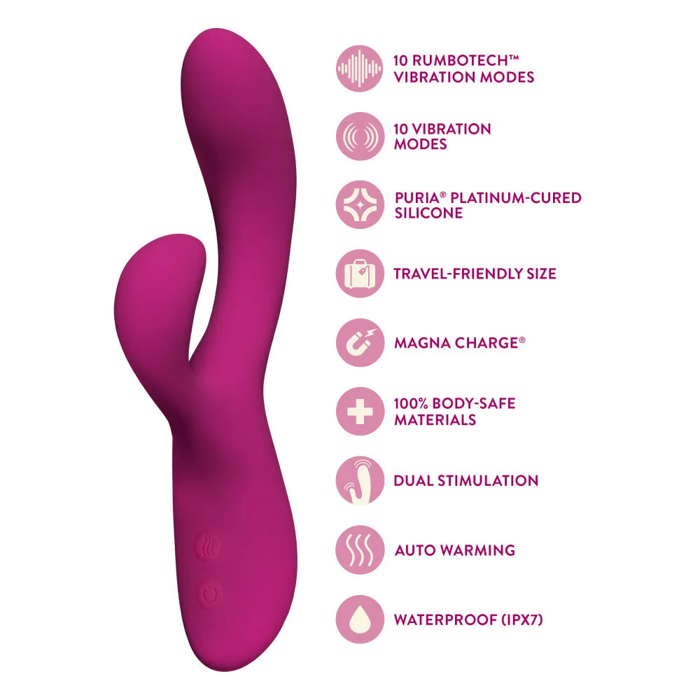 Blush Collection | Quinn 9 Inch Clitoral G-Spot Dual Stimulation Silicone Rabbit Vibrator With Auto Warming – Burgundy