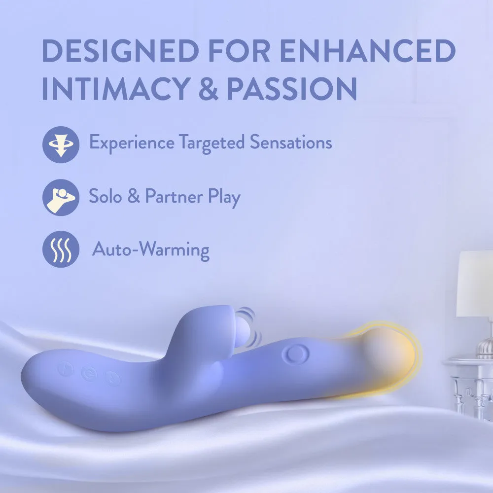 Blush Collection | Simone 8.5 Inch Clitoral G-Spot Dual Stimulation Silicone Rabbit Vibrator With Auto Warming - In Blue
