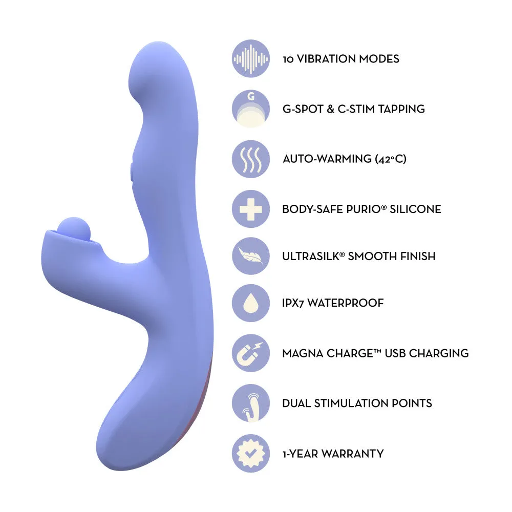 Blush Collection | Simone 8.5 Inch Clitoral G-Spot Dual Stimulation Silicone Rabbit Vibrator With Auto Warming - In Blue