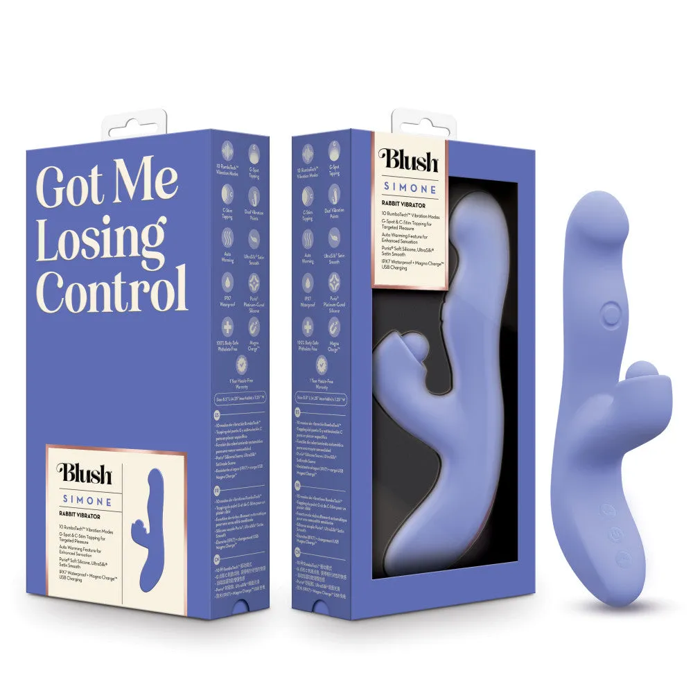 Blush Collection | Simone 8.5 Inch Clitoral G-Spot Dual Stimulation Silicone Rabbit Vibrator With Auto Warming - In Blue