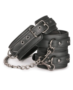 Easy Toys Faux Leather Collar W/handcuffs In Black