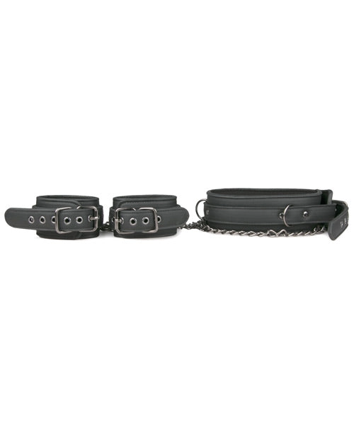 Easy Toys Faux Leather Collar W/handcuffs In Black