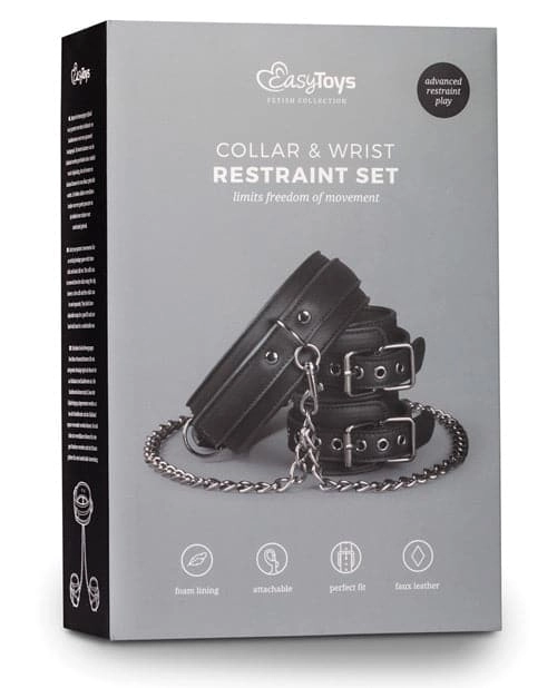Easy Toys Faux Leather Collar W/handcuffs In Black