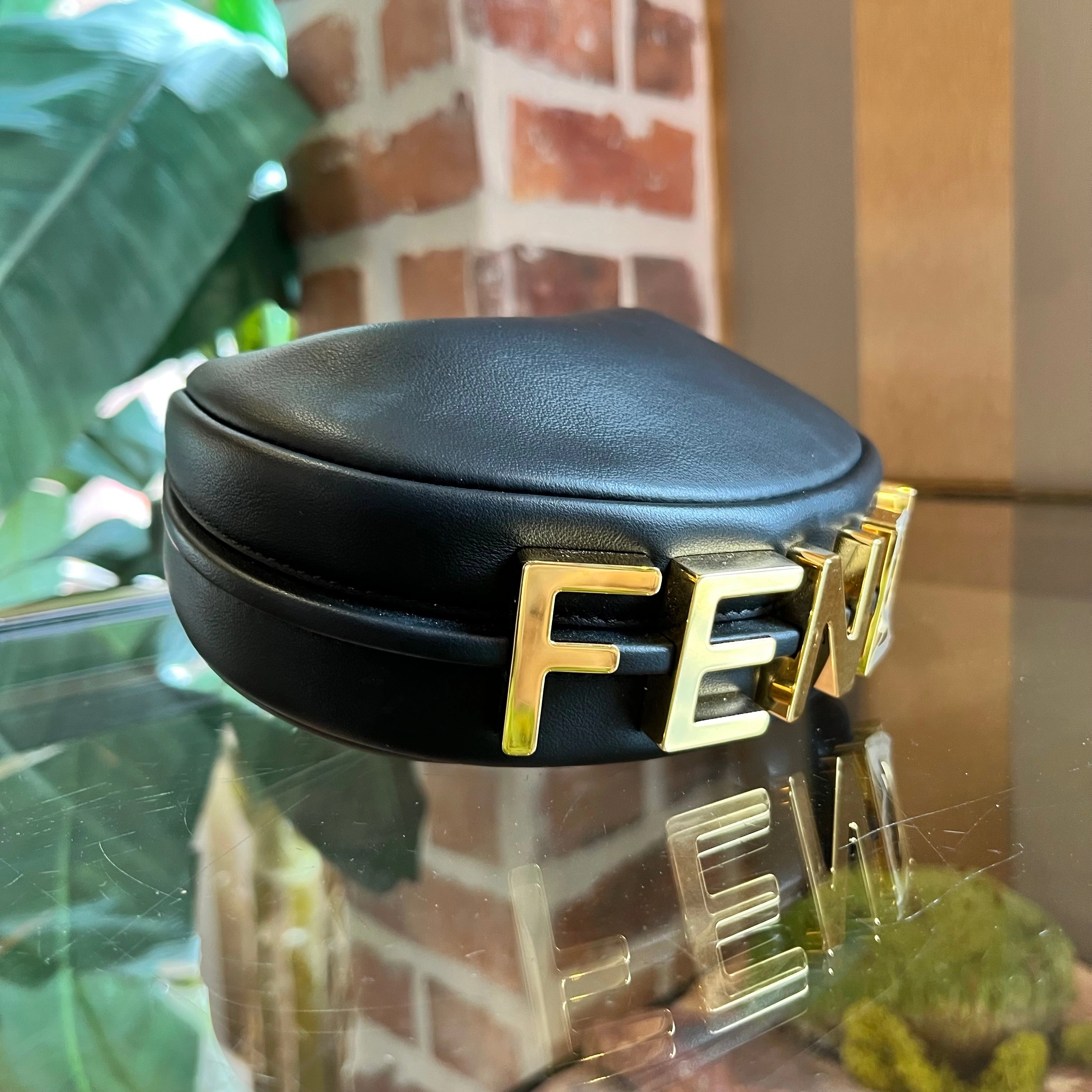 FENDI Fendigraphy Nano Black Leather Hobo Charm Bag