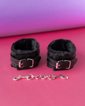 Furry Ankle Leather Bondage Cuffs