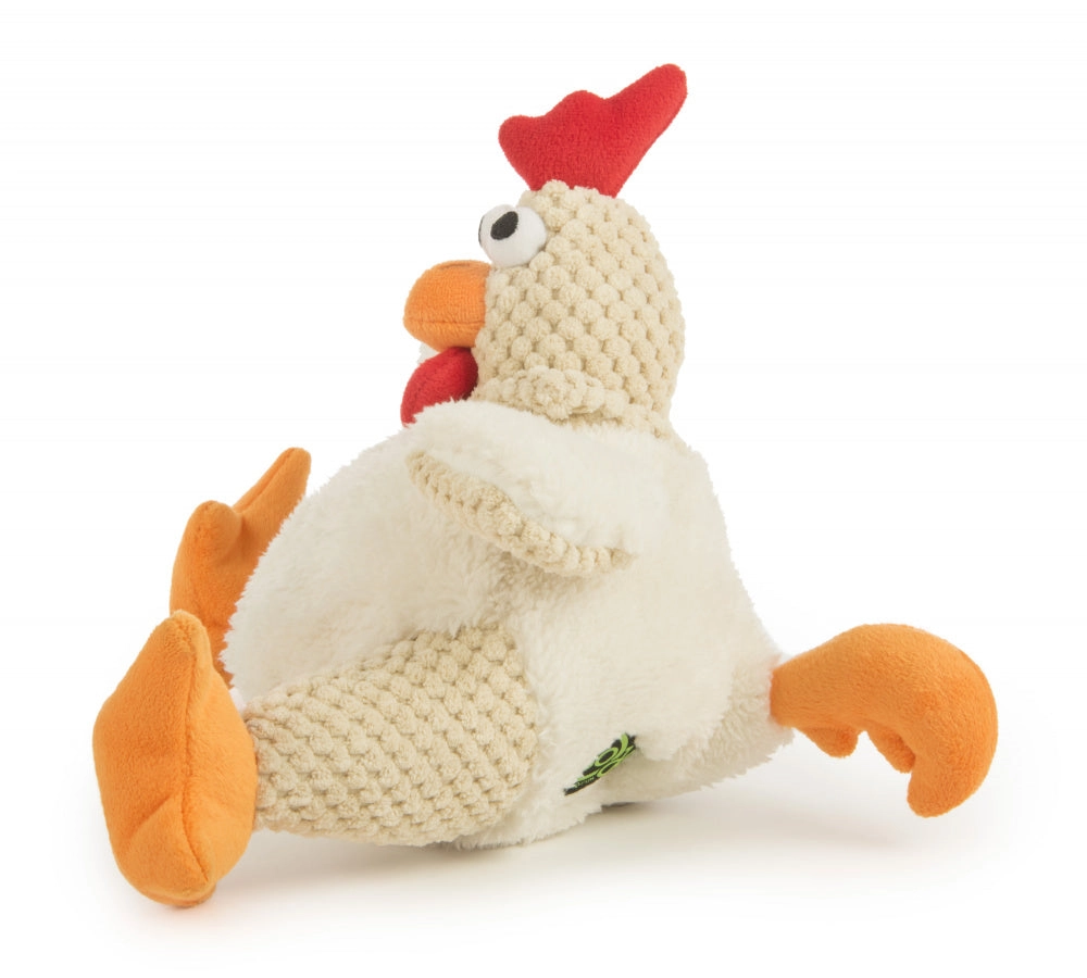 Go Dog Checkers Fat White Rooster with Chew Guard Technology Durable Plush Squeaker Dog Toy White