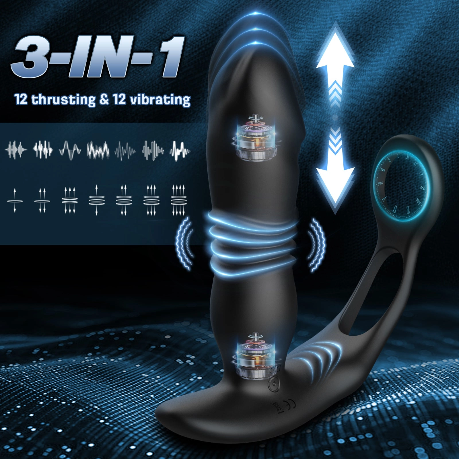 Knight 12 Vibrating & 12 Thrusting Silicone Anal Vibrator