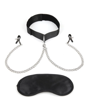 Lux Fetish Collar & Nipple Clamps W/Adjustable Pressure Clamps