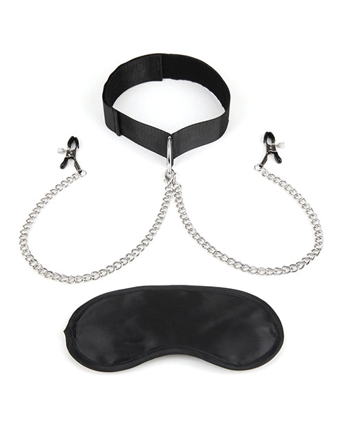 Lux Fetish Collar & Nipple Clamps W/Adjustable Pressure Clamps