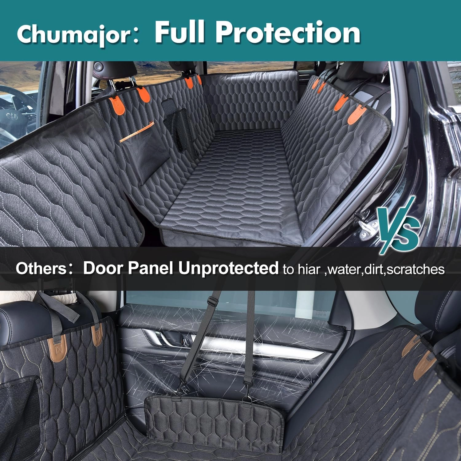Medium Machine Washable Dog Car Seat Cover for Back Seat& Car Door Protector, Fits Sedans, Mid-Size SUV, Mid-Size Trucks - Dog Hammock for Cars- Waterproof Pet Car Accessories