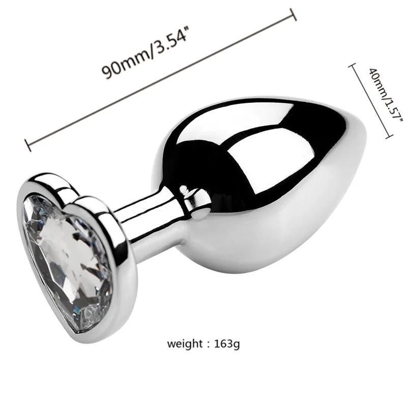 Metal Anal Plug 3 Sizes Heart Crystal Anal Plug