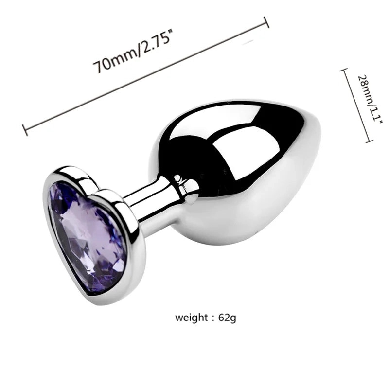 Metal Anal Plug 3 Sizes Heart Crystal Anal Plug