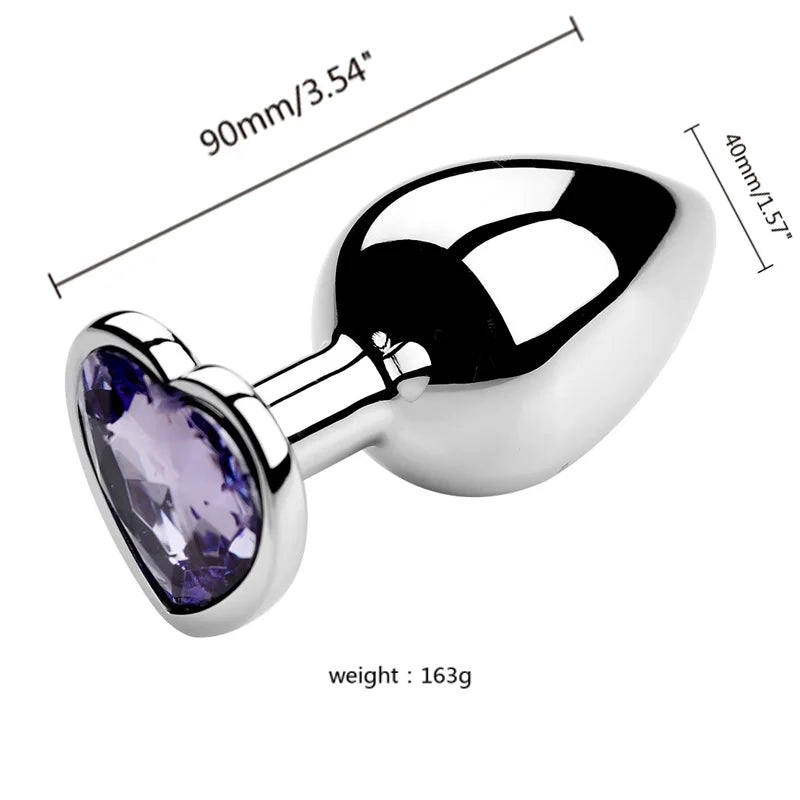 Metal Anal Plug 3 Sizes Heart Crystal Anal Plug