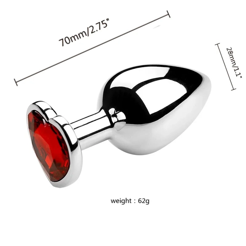 Metal Anal Plug 3 Sizes Heart Crystal Anal Plug