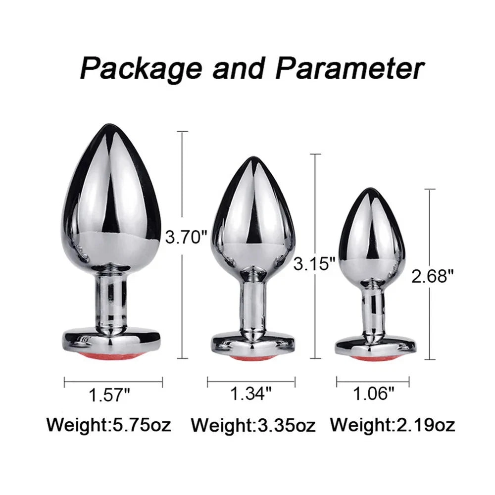Metal Anal Plug 3 Sizes Heart Crystal Anal Plug