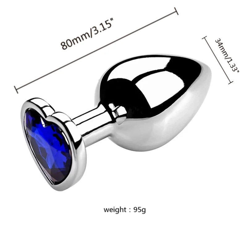 Metal Anal Plug 3 Sizes Heart Crystal Anal Plug