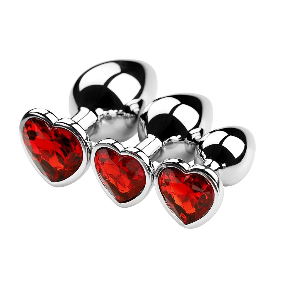 Metal Anal Plug 3 Sizes Heart Crystal Anal Plug