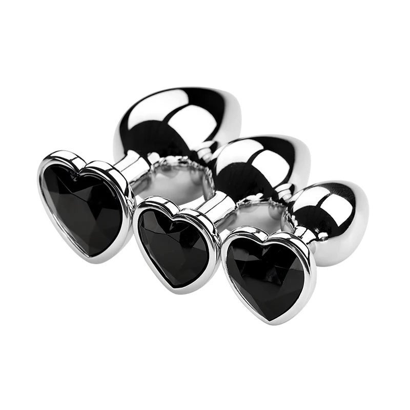 Metal Anal Plug 3 Sizes Heart Crystal Anal Plug