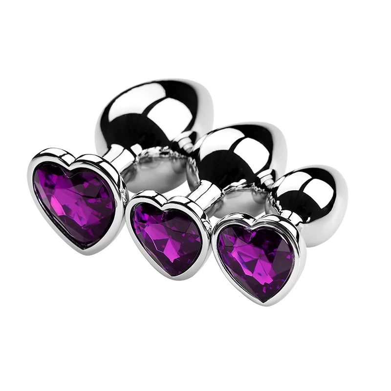 Metal Anal Plug 3 Sizes Heart Crystal Anal Plug