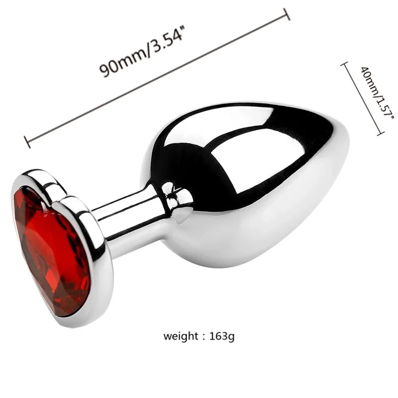 Metal Anal Plug 3 Sizes Heart Crystal Anal Plug