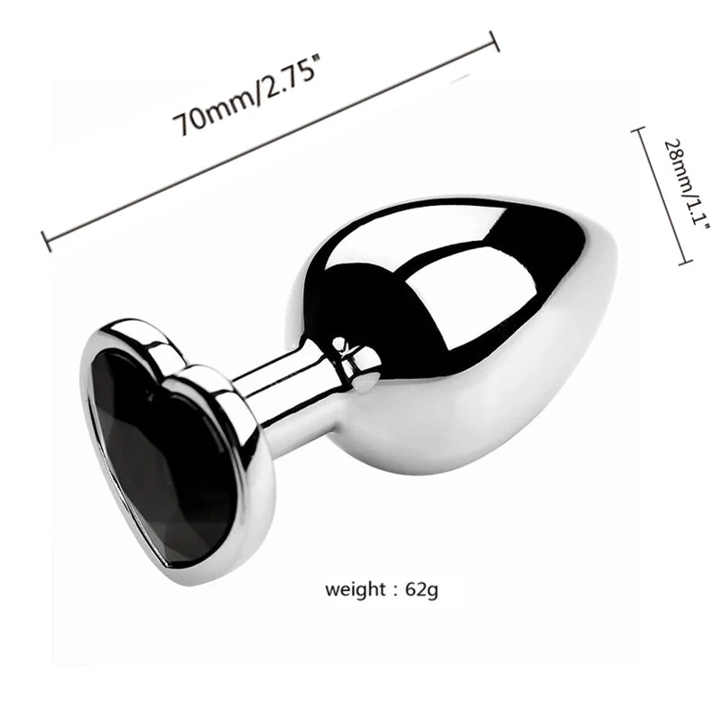 Metal Anal Plug 3 Sizes Heart Crystal Anal Plug