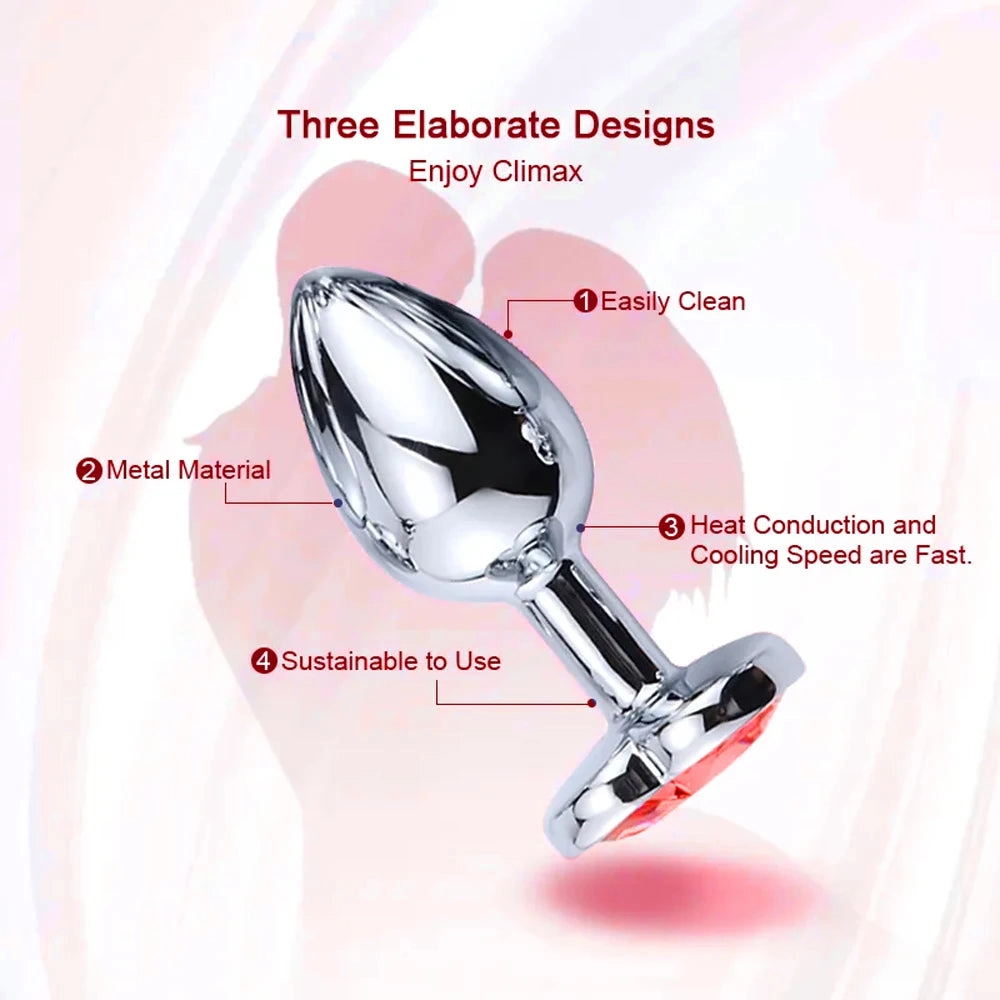 Metal Anal Plug 3 Sizes Heart Crystal Anal Plug