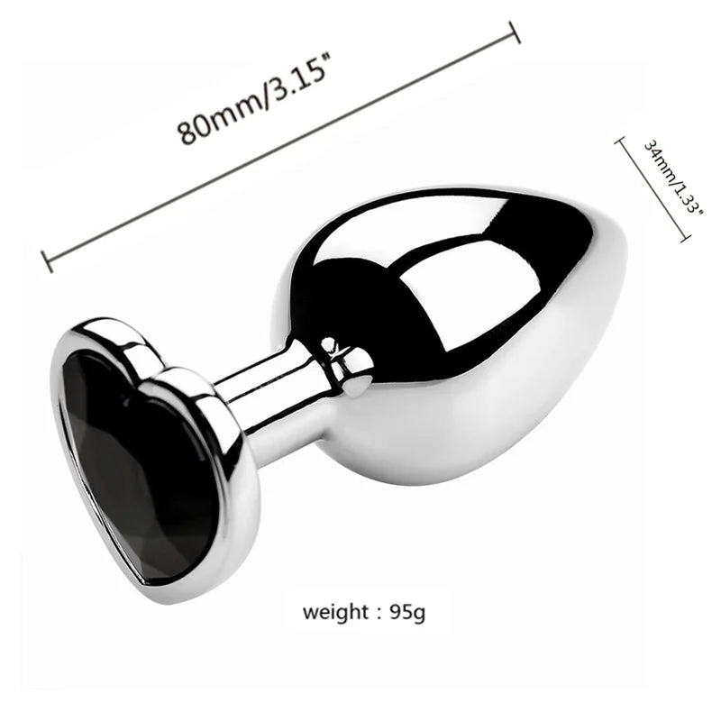 Metal Anal Plug 3 Sizes Heart Crystal Anal Plug