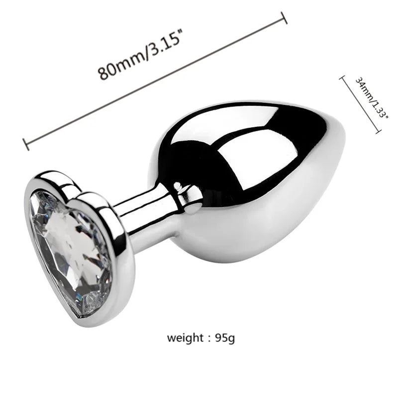 Metal Anal Plug 3 Sizes Heart Crystal Anal Plug