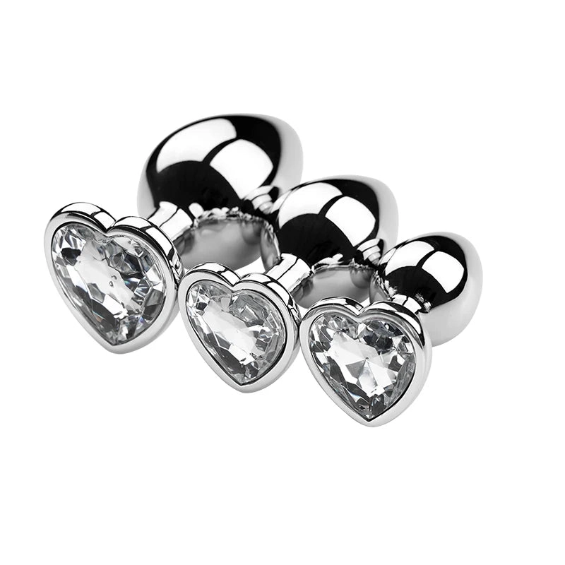 Metal Anal Plug 3 Sizes Heart Crystal Anal Plug