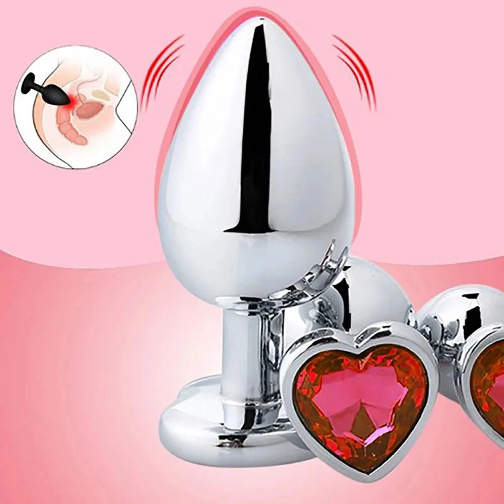 Metal Anal Plug 3 Sizes Heart Crystal Anal Plug