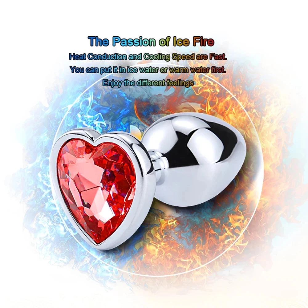 Metal Anal Plug 3 Sizes Heart Crystal Anal Plug