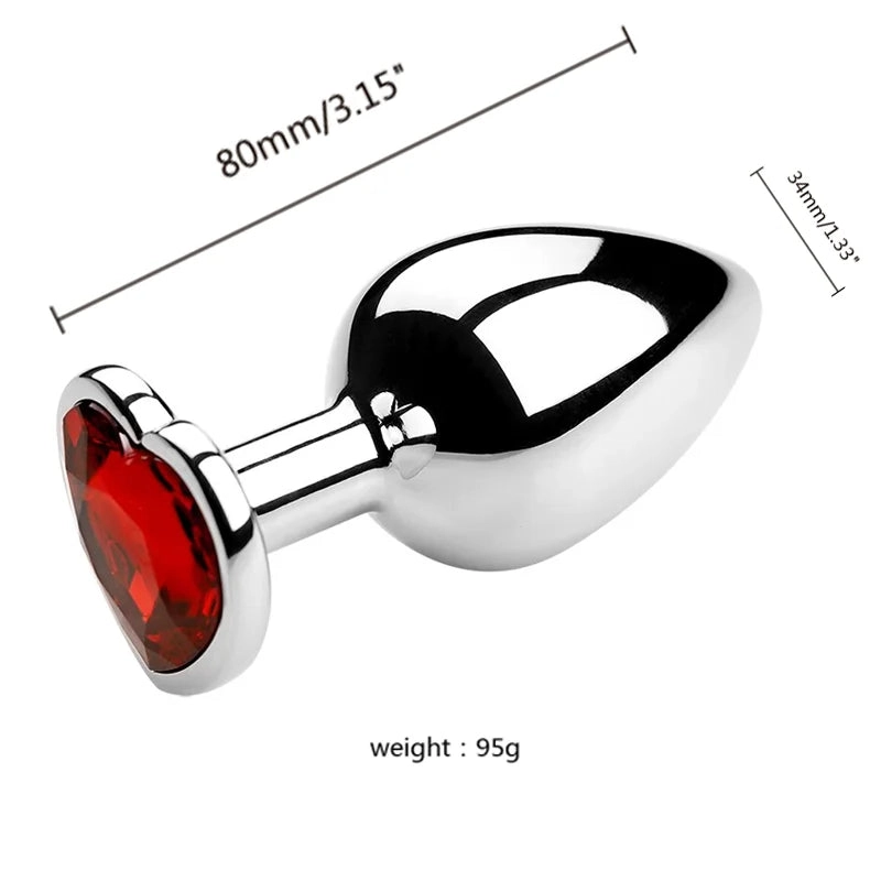 Metal Anal Plug 3 Sizes Heart Crystal Anal Plug