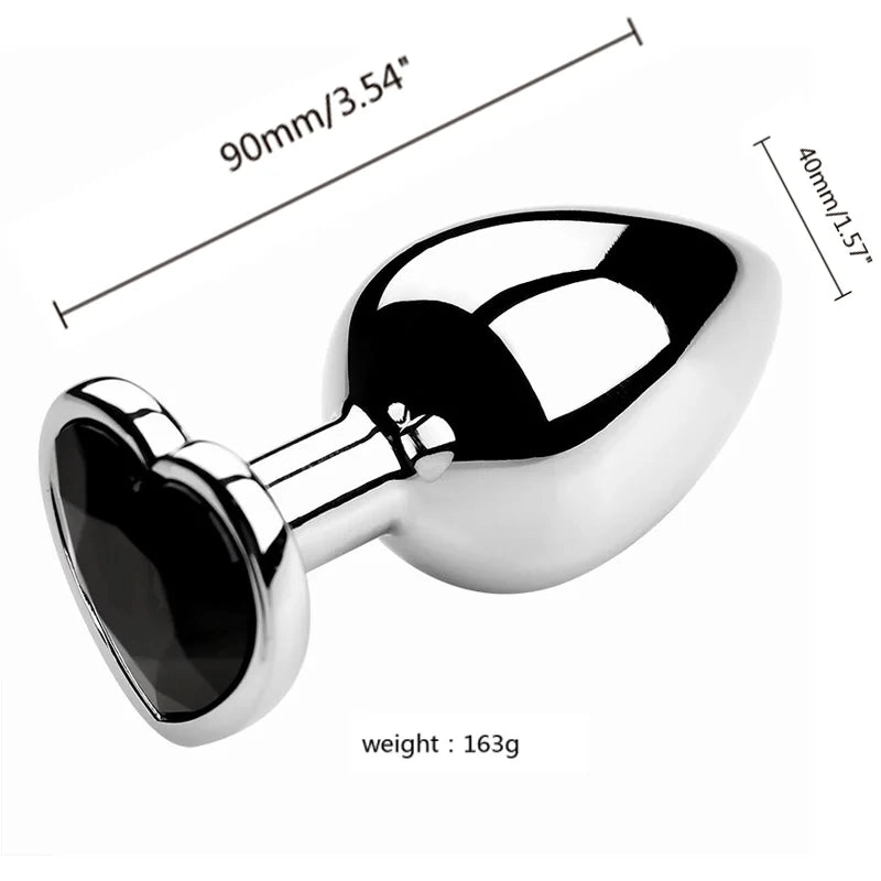 Metal Anal Plug 3 Sizes Heart Crystal Anal Plug