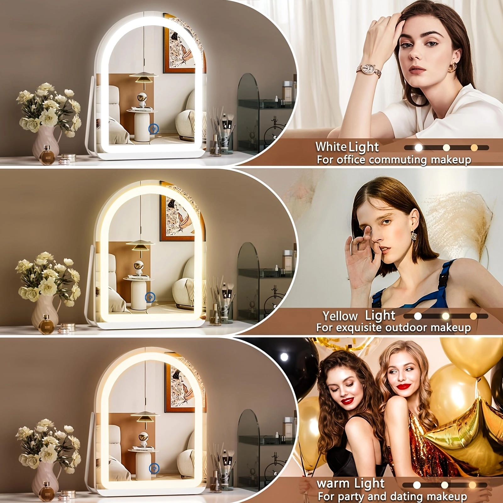 Mpow Lighted Makeup Mirror with 3-Color Dimmable Lighting