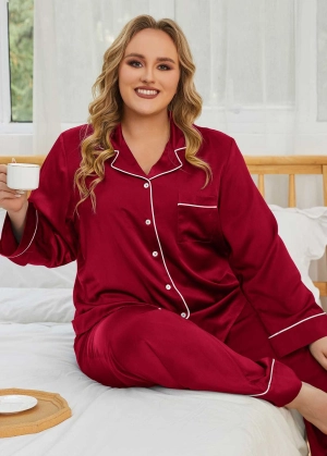Online Only! Satin Button-Down Pj Set - Maroon