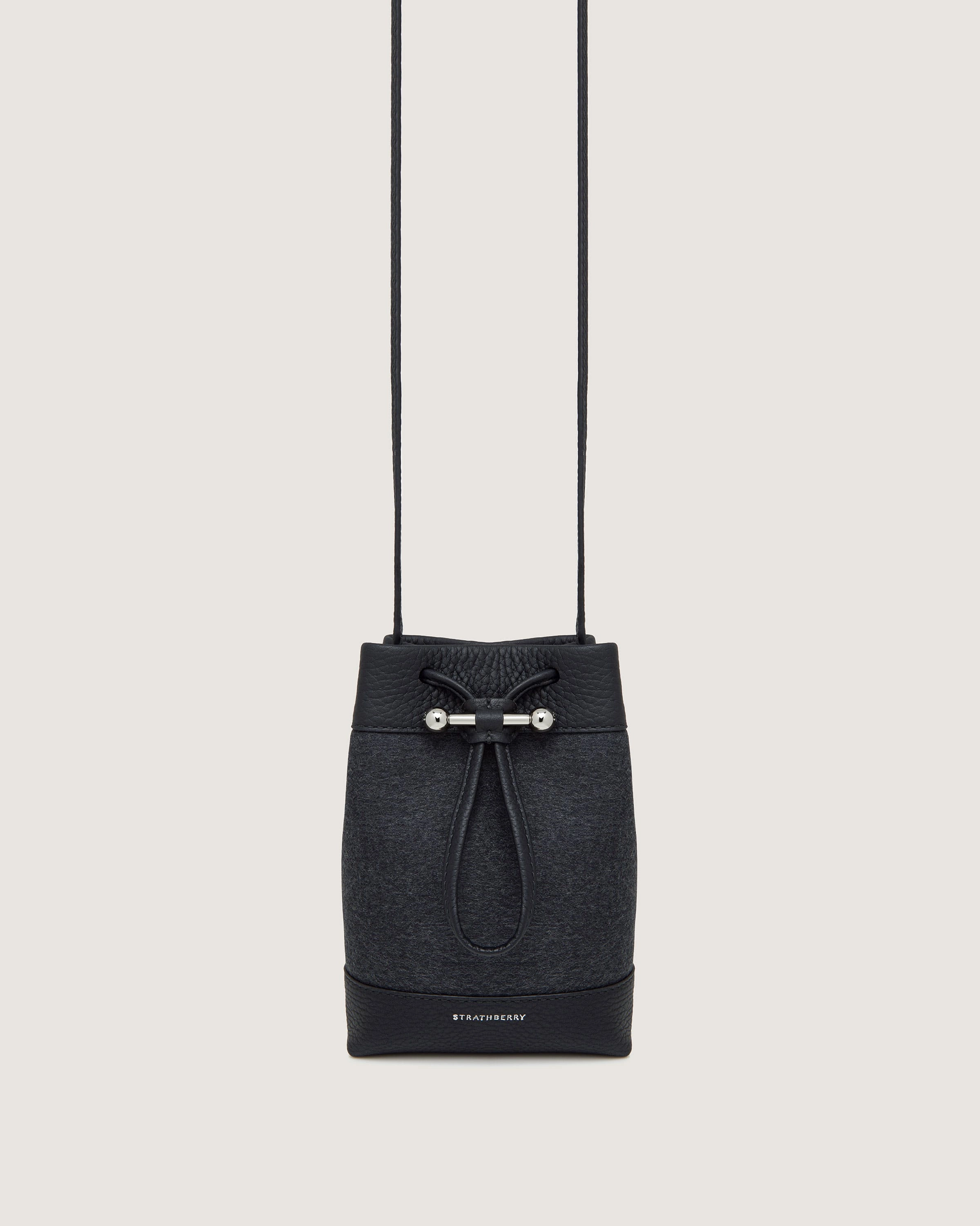 Osette Midi Pouch - Cashmere/Leather Charcoal Black with Silver Hardware