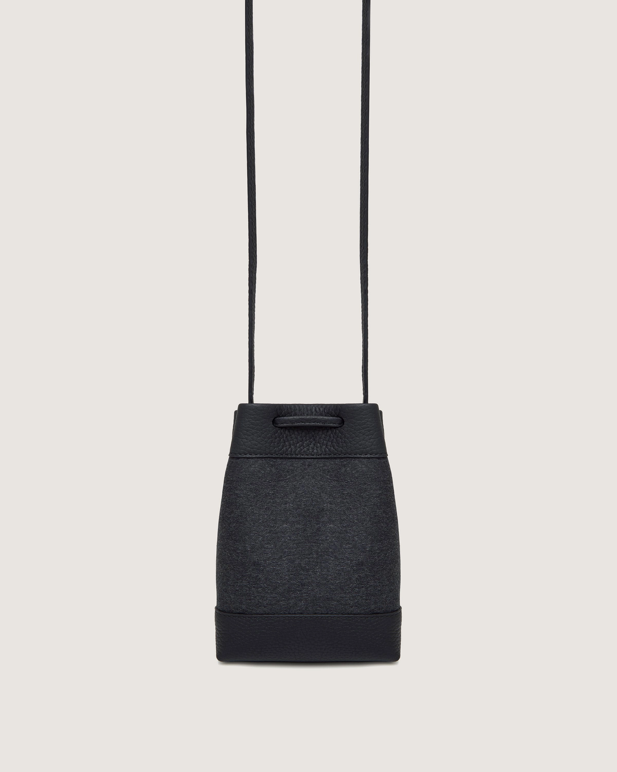 Osette Midi Pouch - Cashmere/Leather Charcoal Black with Silver Hardware