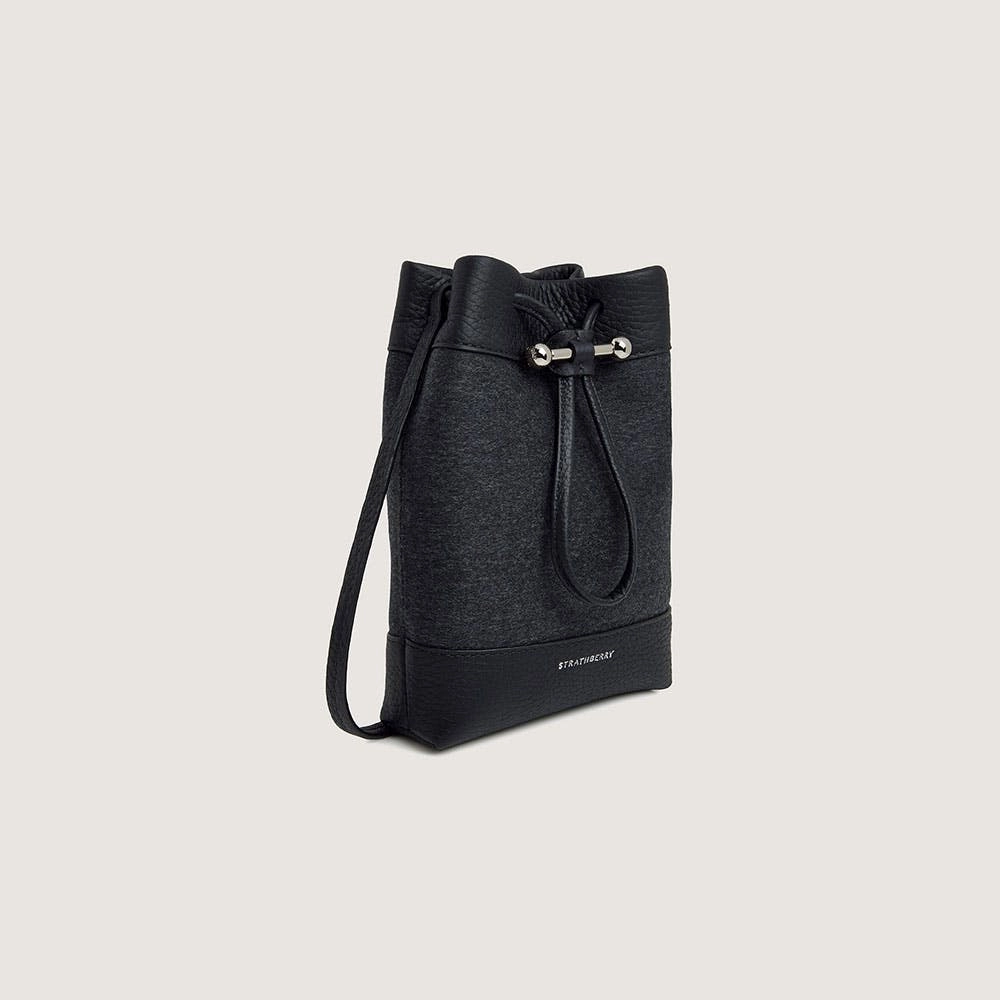 Osette Midi Pouch - Cashmere/Leather Charcoal Black with Silver Hardware