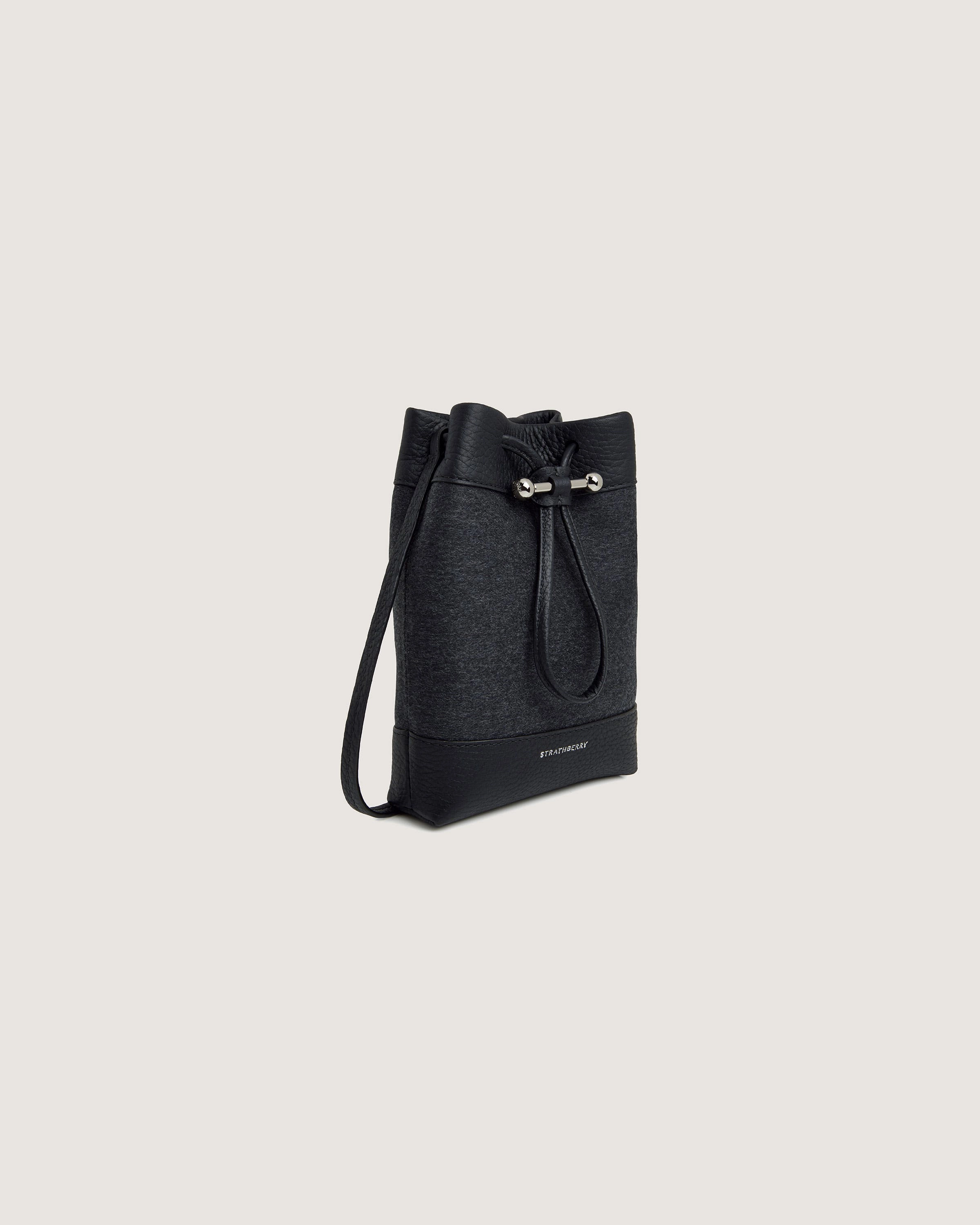 Osette Midi Pouch - Cashmere/Leather Charcoal Black with Silver Hardware