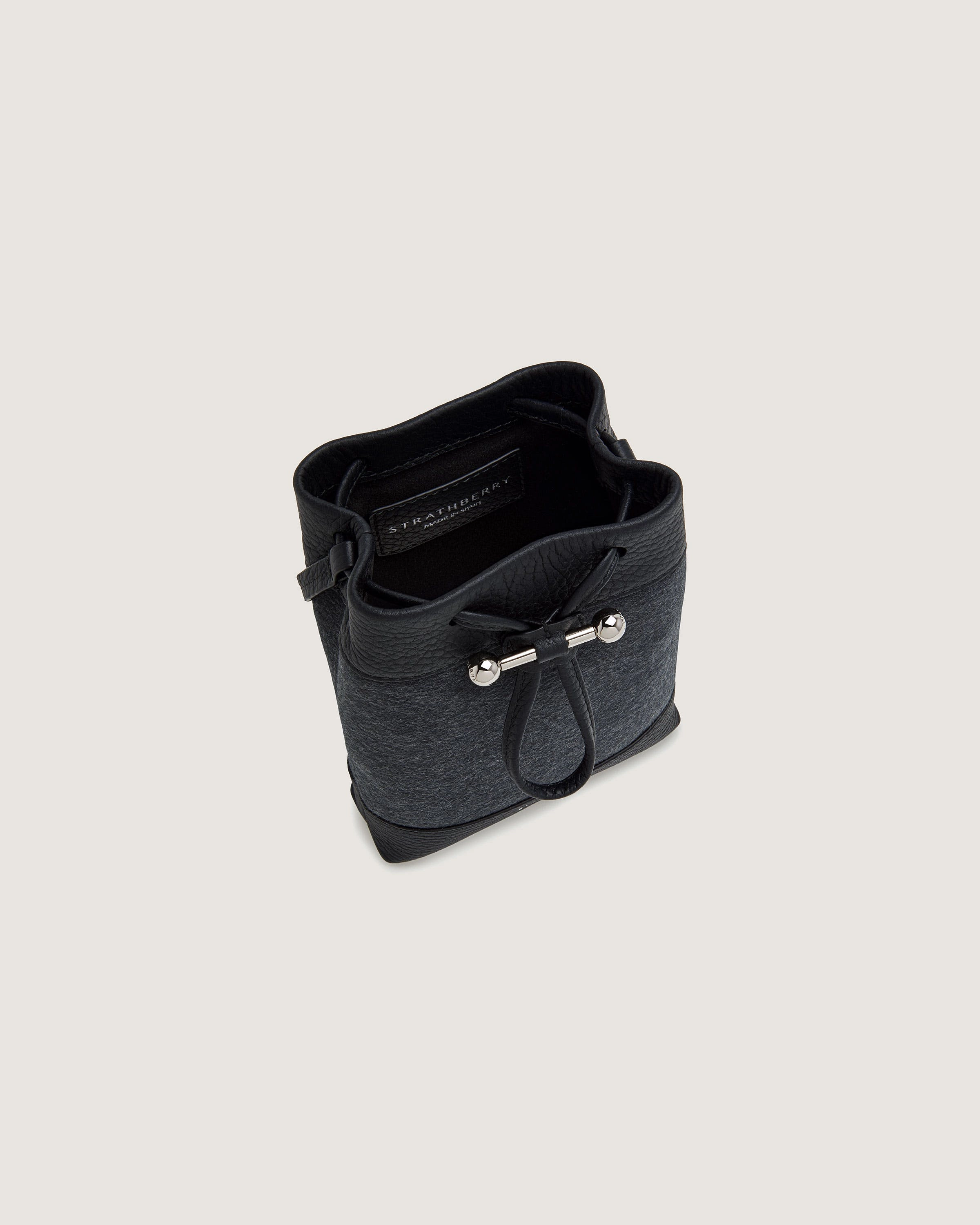 Osette Midi Pouch - Cashmere/Leather Charcoal Black with Silver Hardware