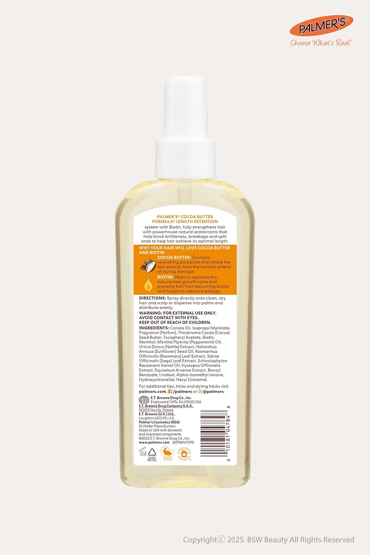 PALMER'S COCOA BUTTER FORMULA LENGTH RETENTION HAIR & SCALP OIL 5.1oz