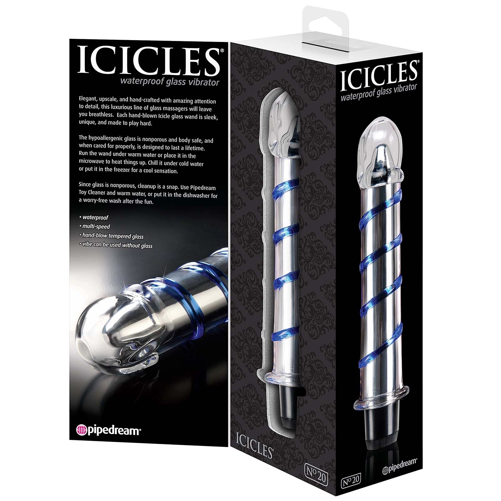 Pipedream - Icicles No.20 - Waterproof Glass Vibrator - Blue Swril 7