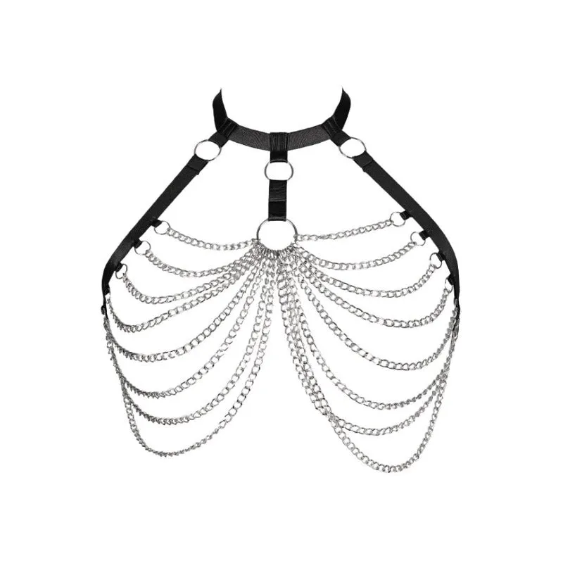 Ring Linked Silver Chain Detail Harness Bralette (Plus Size)