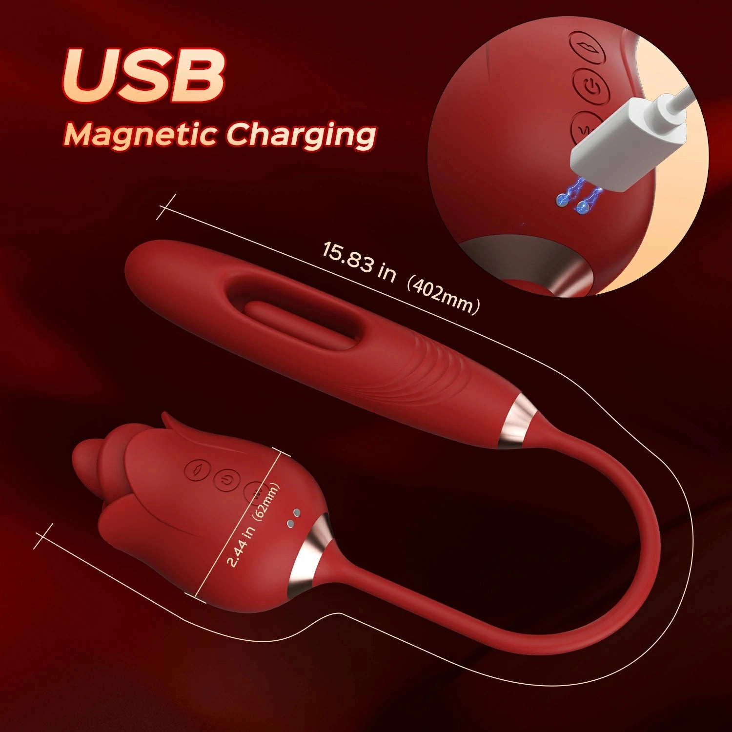Rozi - Rose Biting-Mouth, Tongue Clit Stimulator with Tapping G-Spot Vibrator