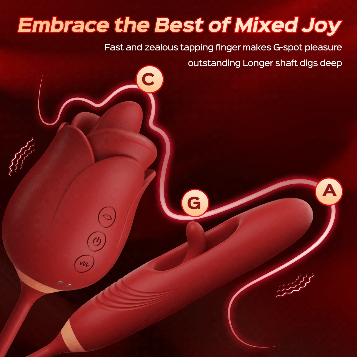 Rozi - Rose Biting-Mouth, Tongue Clit Stimulator with Tapping G-Spot Vibrator