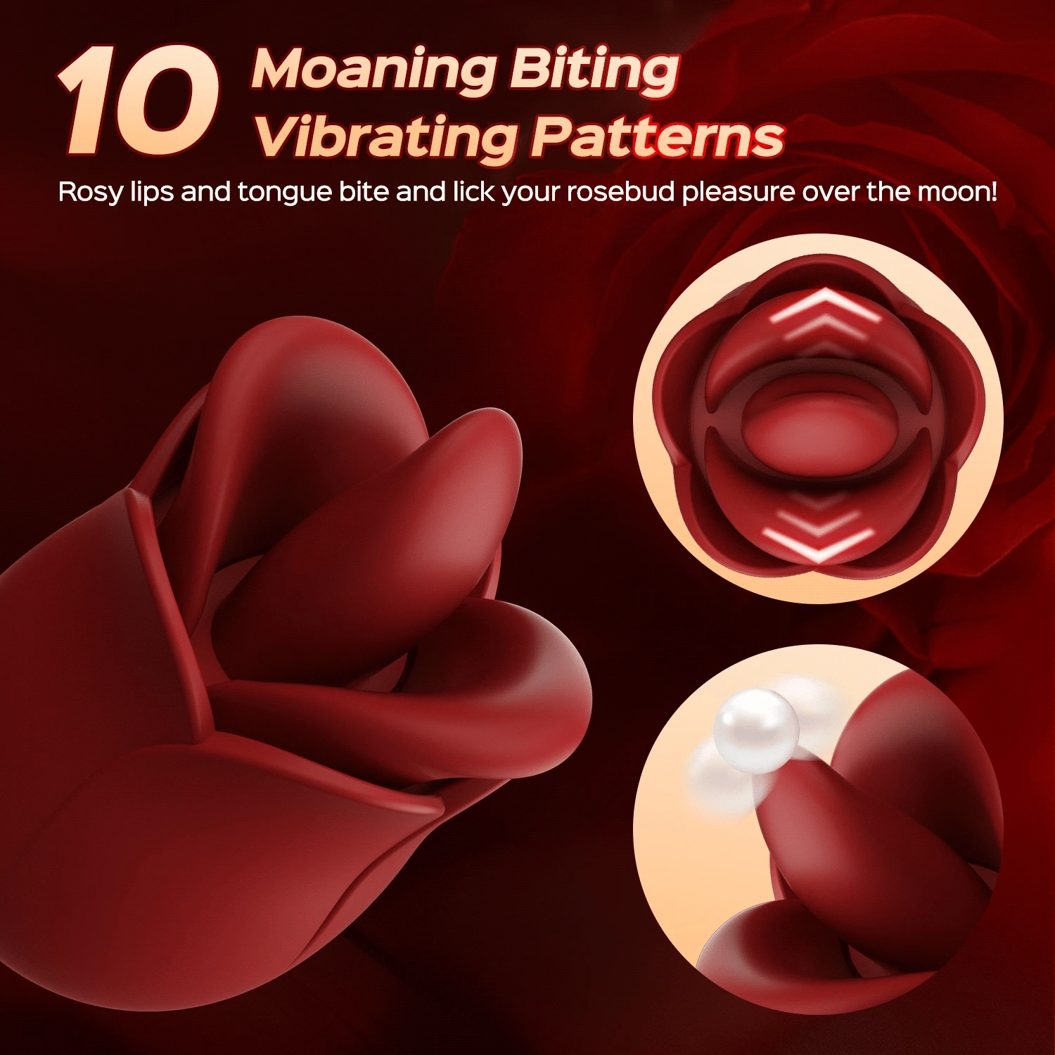 Rozi - Rose Biting-Mouth, Tongue Clit Stimulator with Tapping G-Spot Vibrator
